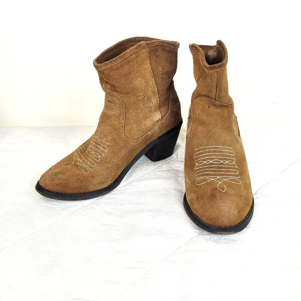 Skechers Aloft Tex Mex Booties Womens 8 Western Cowboy Block Heels Suede Brown